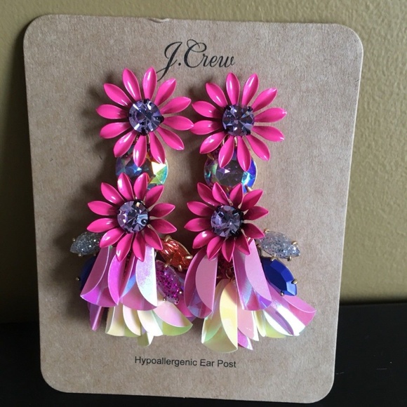 J. CREW Crystal flower Statement Earrings - Picture 4 of 4